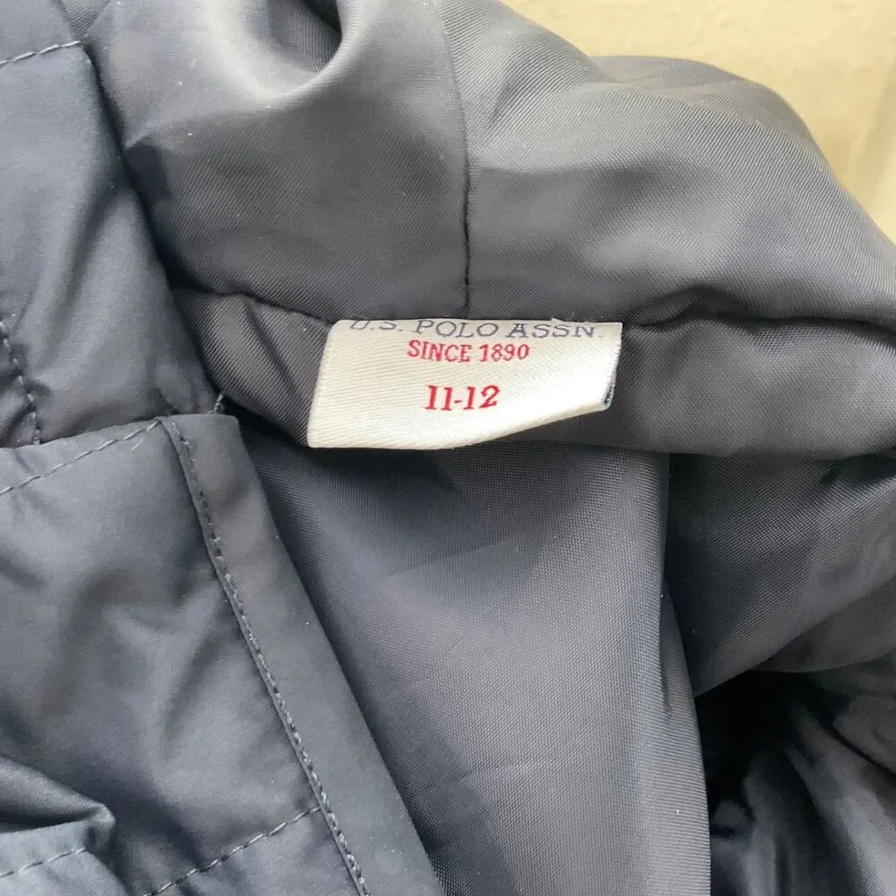 US POLO Assn. Zip up logo hooded Quilted Jacket Size Youth 11/12 blue